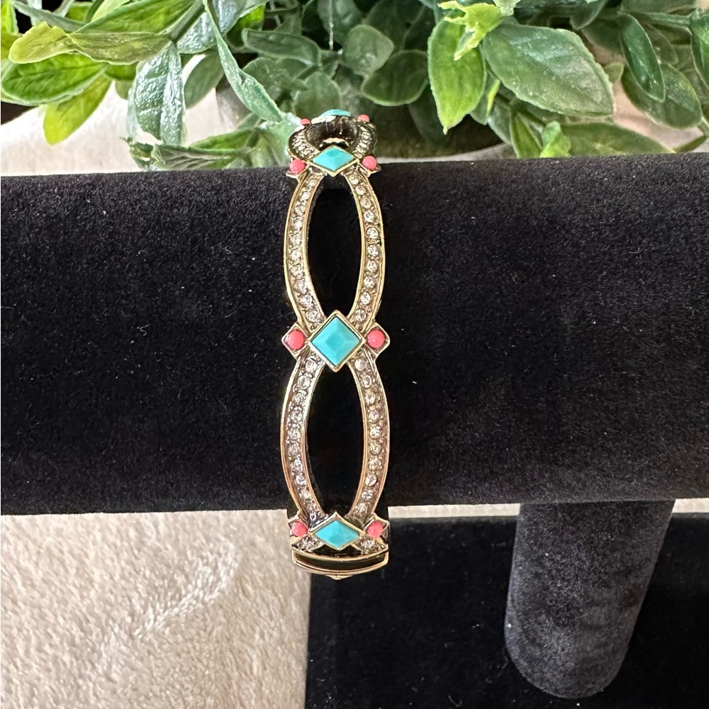 Heidi Daus Coral and Turquoise Gold Bangle Bracelet